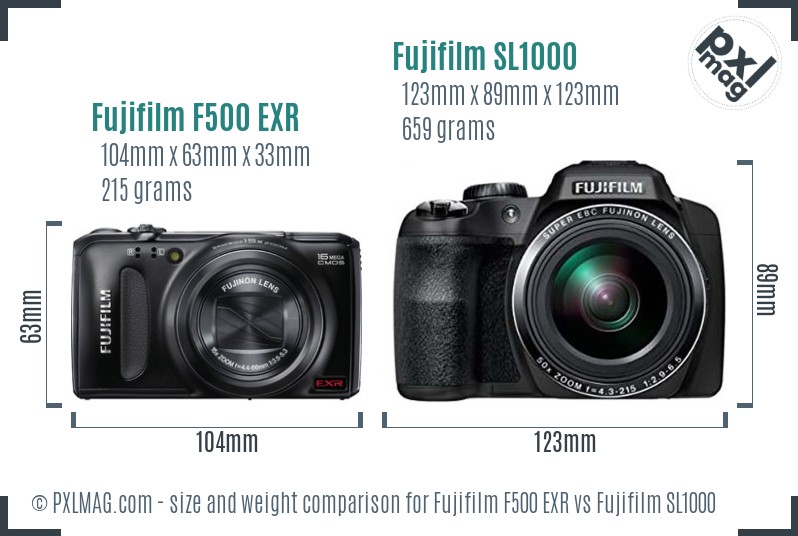 Fujifilm F500 EXR vs Fujifilm SL1000 size comparison Fujifilm F500 EXR vs Fujifilm SL1000 size comparison