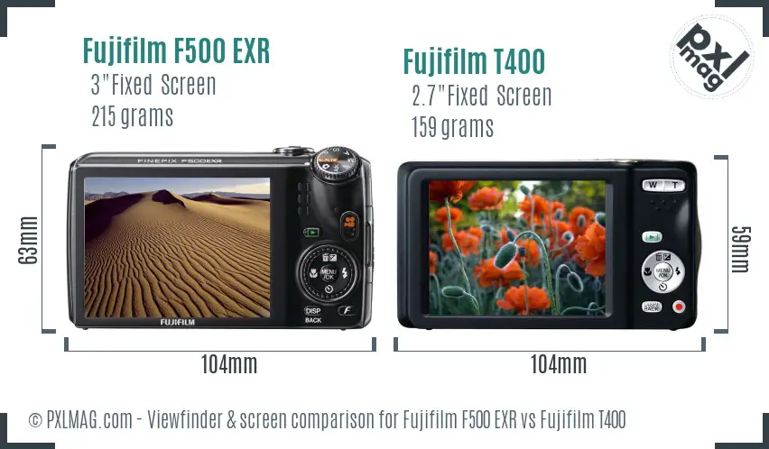 Fujifilm F500 EXR vs Fujifilm T400 Screen and Viewfinder comparison