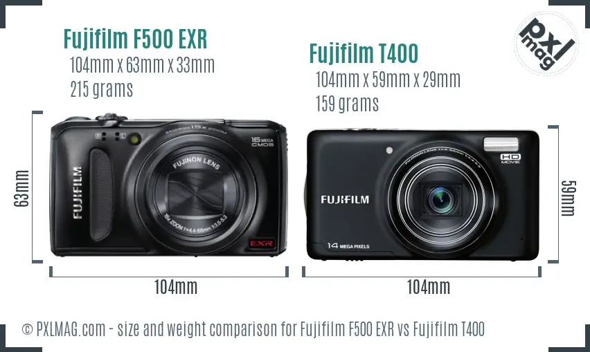 Fujifilm F500 EXR vs Fujifilm T400 size comparison