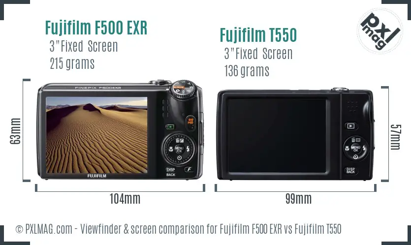 Fujifilm F500 EXR vs Fujifilm T550 Screen and Viewfinder comparison