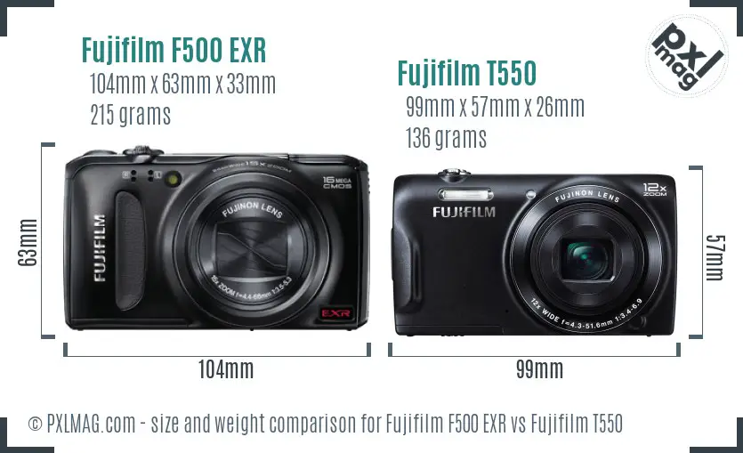 Fujifilm F500 EXR vs Fujifilm T550 size comparison