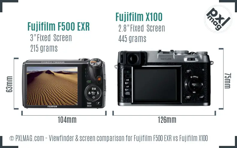 Fujifilm F500 EXR vs Fujifilm X100 Screen and Viewfinder comparison Fujifilm F500 EXR vs Fujifilm X100 Screen and Viewfinder comparison
