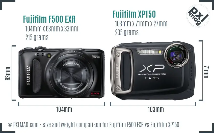 Fujifilm F500 EXR vs Fujifilm XP150 size comparison Fujifilm F500 EXR vs Fujifilm XP150 size comparison