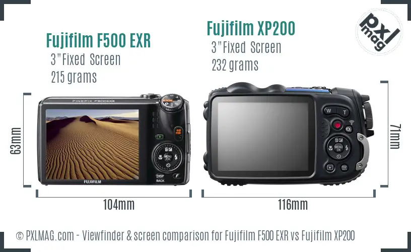 Fujifilm F500 EXR vs Fujifilm XP200 Screen and Viewfinder comparison