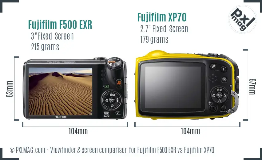 Fujifilm F500 EXR vs Fujifilm XP70 Screen and Viewfinder comparison