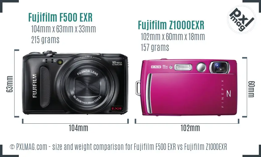 Fujifilm F500 EXR vs Fujifilm Z1000EXR size comparison
