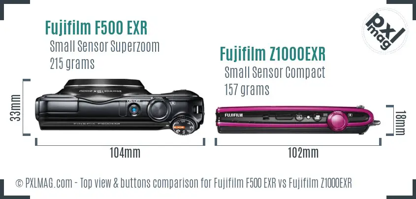 Fujifilm F500 EXR vs Fujifilm Z1000EXR top view buttons comparison