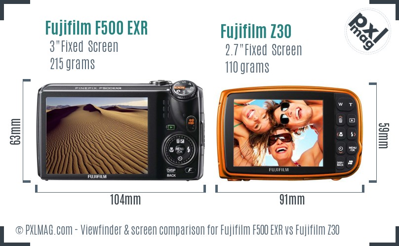 Fujifilm F500 EXR vs Fujifilm Z30 Screen and Viewfinder comparison