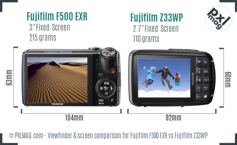 Fujifilm F500 EXR vs Fujifilm Z33WP Screen and Viewfinder comparison Fujifilm F500 EXR vs Fujifilm Z33WP Screen and Viewfinder comparison