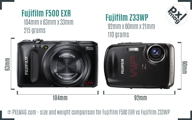Fujifilm F500 EXR vs Fujifilm Z33WP size comparison Fujifilm F500 EXR vs Fujifilm Z33WP size comparison