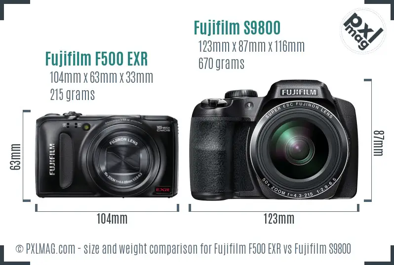 Fujifilm F500 EXR vs Fujifilm S9800 size comparison