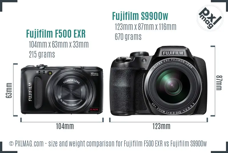 Fujifilm F500 EXR vs Fujifilm S9900w size comparison