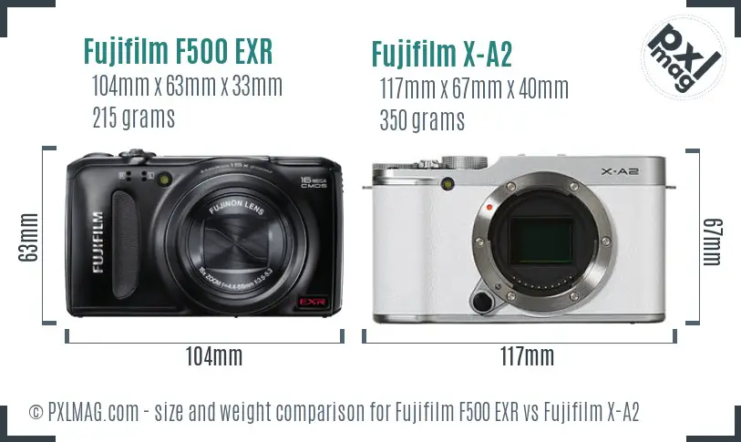 Fujifilm F500 EXR vs Fujifilm X-A2 size comparison Fujifilm F500 EXR vs Fujifilm X-A2 size comparison