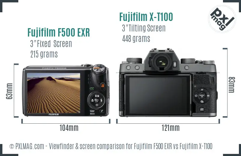 Fujifilm F500 EXR vs Fujifilm X-T100 Screen and Viewfinder comparison Fujifilm F500 EXR vs Fujifilm X-T100 Screen and Viewfinder comparison