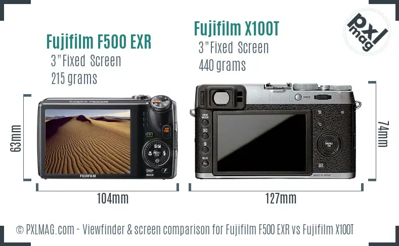 Fujifilm F500 EXR vs Fujifilm X100T Screen and Viewfinder comparison