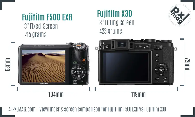 Fujifilm F500 EXR vs Fujifilm X30 Screen and Viewfinder comparison