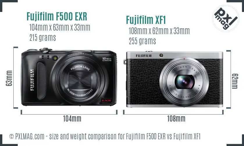 Size comparison of Fujifilm FinePix F500 EXR and Fujifilm XF1