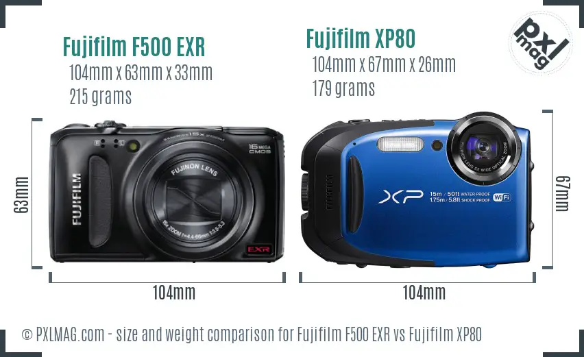 Fujifilm F500 EXR vs Fujifilm XP80 size comparison Fujifilm F500 EXR vs Fujifilm XP80 size comparison