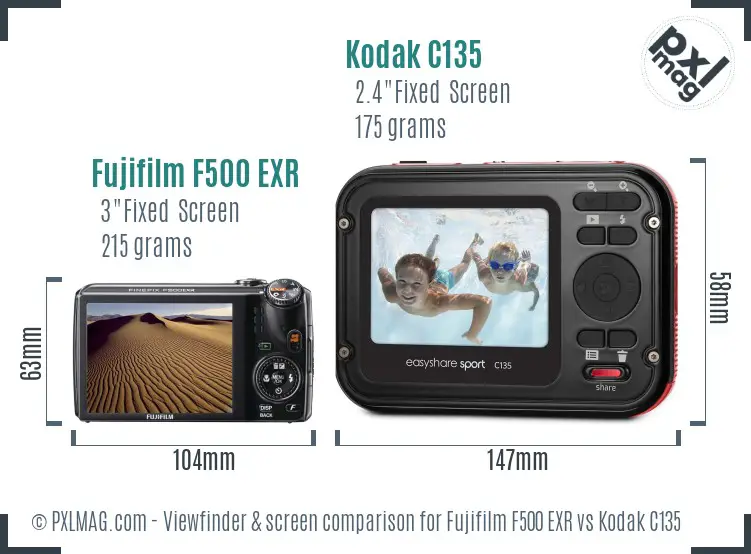 Fujifilm F500 EXR vs Kodak C135 Screen and Viewfinder comparison