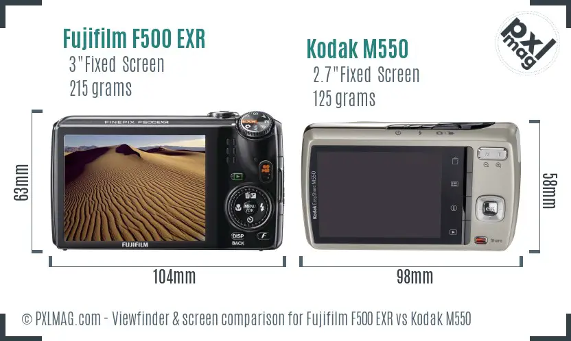 Fujifilm F500 EXR vs Kodak M550 Screen and Viewfinder comparison