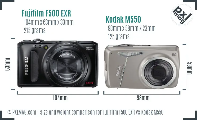 Fujifilm F500 EXR vs Kodak M550 size comparison