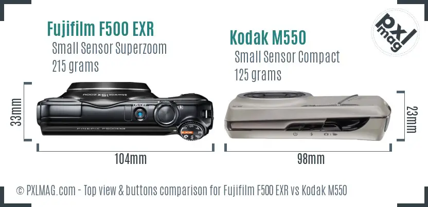 Fujifilm F500 EXR vs Kodak M550 top view buttons comparison