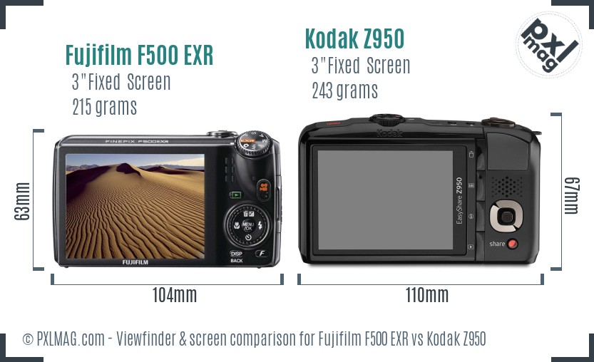 Fujifilm F500 EXR vs Kodak Z950 Screen and Viewfinder comparison