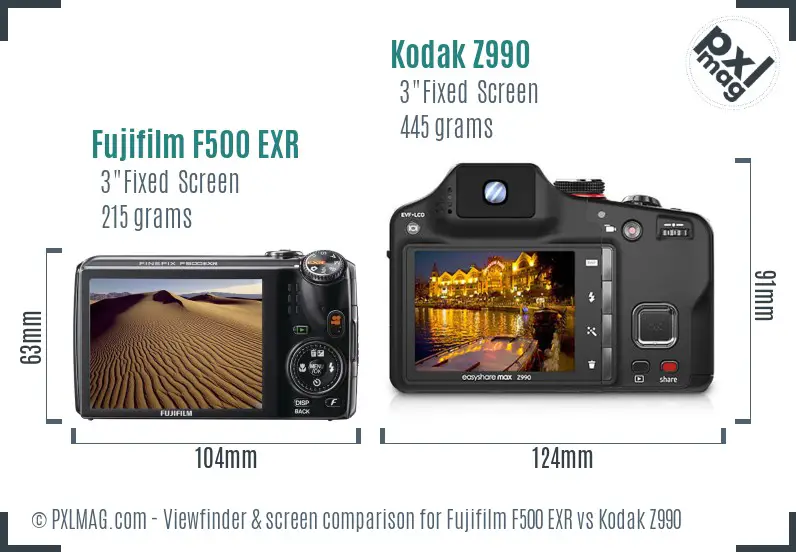 Fujifilm F500 EXR vs Kodak Z990 Screen and Viewfinder comparison