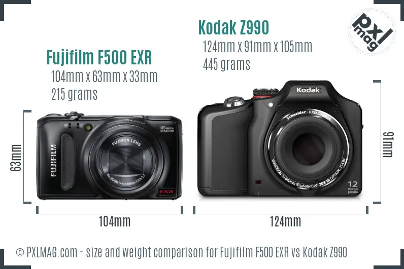 Fujifilm F500 EXR vs Kodak Z990 size comparison