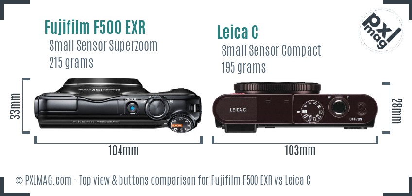 Fujifilm F500 EXR vs Leica C top view buttons comparison