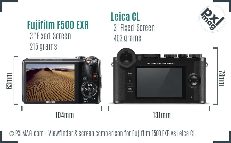 Fujifilm F500 EXR vs Leica CL Screen and Viewfinder comparison