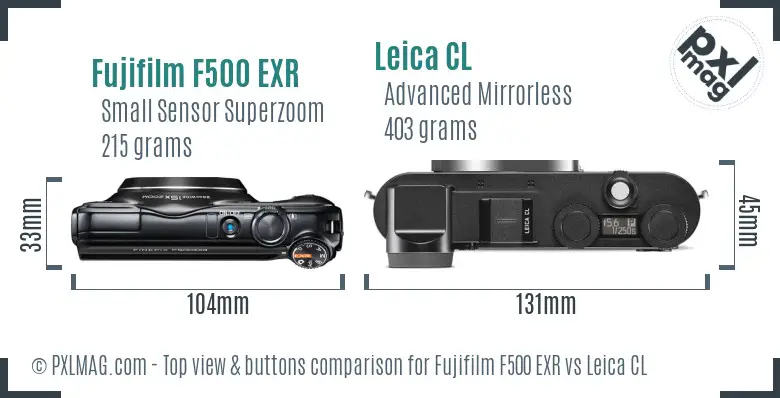 Fujifilm F500 EXR vs Leica CL top view buttons comparison