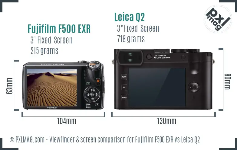 Fujifilm F500 EXR vs Leica Q2 Screen and Viewfinder comparison