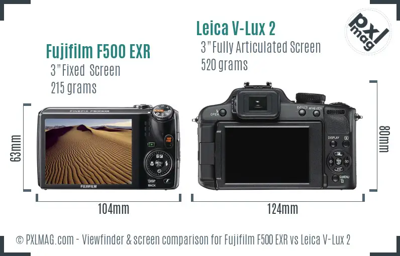 Fujifilm F500 EXR vs Leica V-Lux 2 Screen and Viewfinder comparison Fujifilm F500 EXR vs Leica V-Lux 2 Screen and Viewfinder comparison