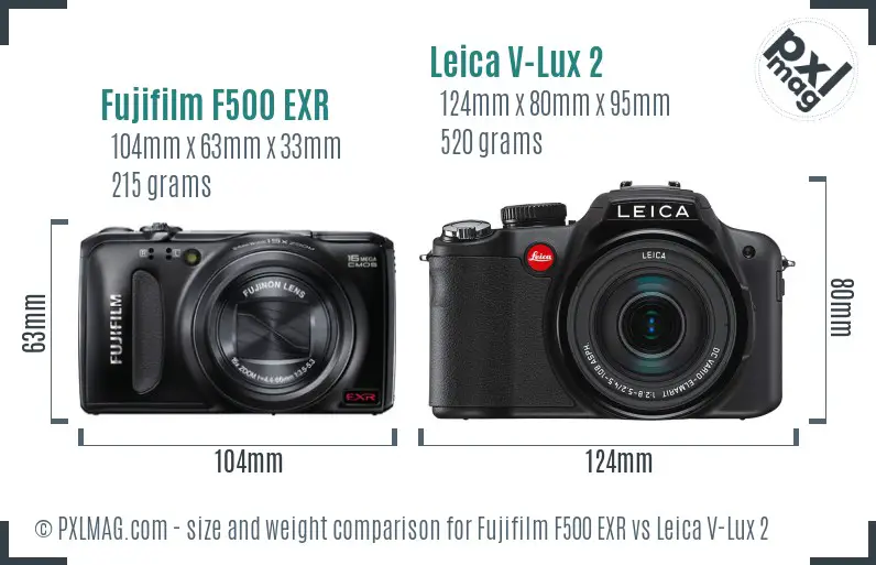 Fujifilm F500 EXR vs Leica V-Lux 2 size comparison Fujifilm F500 EXR vs Leica V-Lux 2 size comparison
