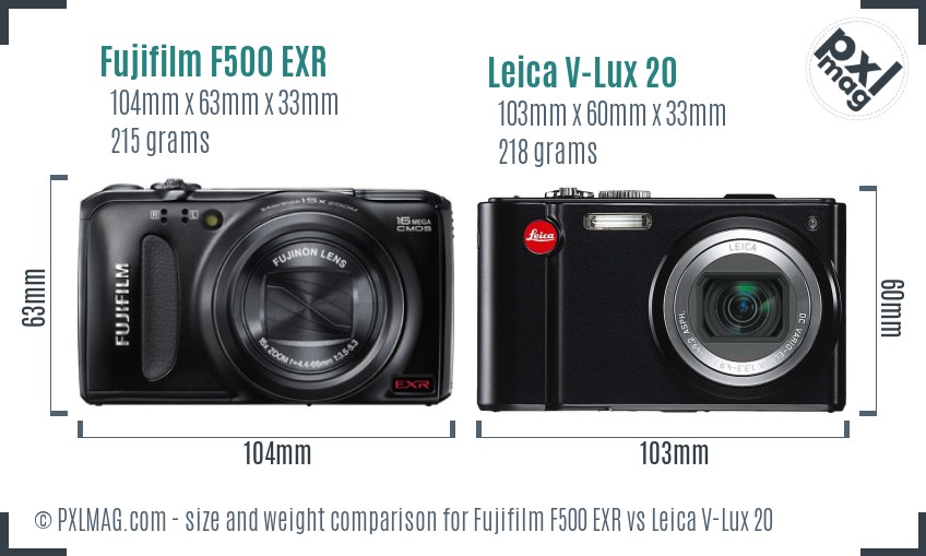 Fujifilm F500 EXR vs Leica V-Lux 20 size comparison