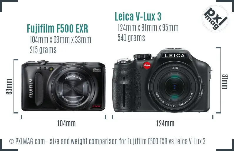 Fujifilm F500 EXR vs Leica V-Lux 3 size comparison