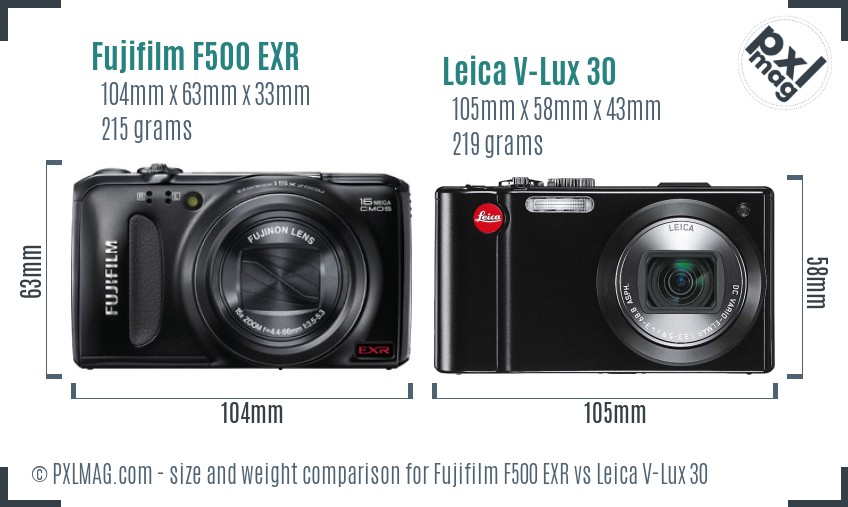 Fujifilm F500 EXR vs Leica V-Lux 30 size comparison