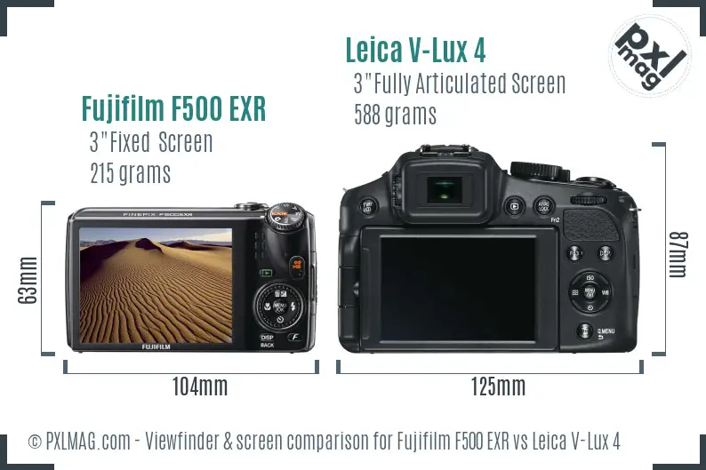 Fujifilm F500 EXR vs Leica V-Lux 4 Screen and Viewfinder comparison