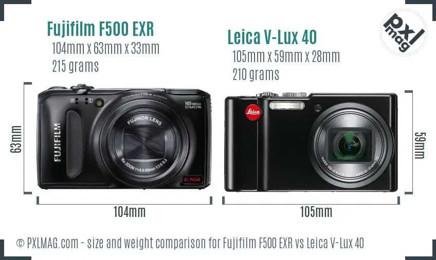 Fujifilm F500 EXR vs Leica V-Lux 40 size comparison