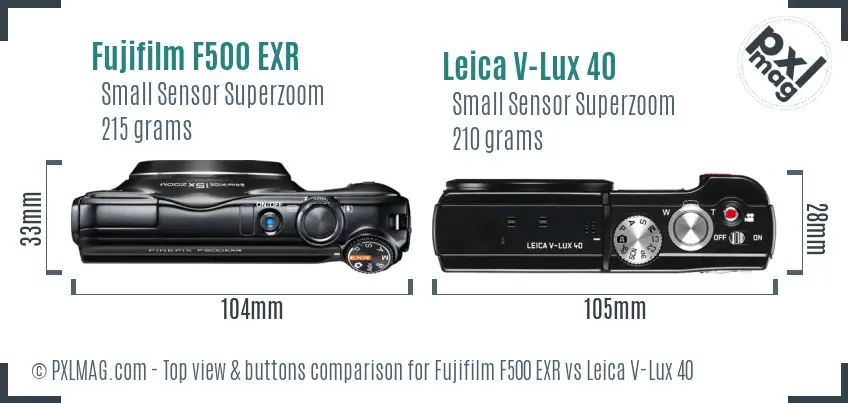 Fujifilm F500 EXR vs Leica V-Lux 40 top view buttons comparison