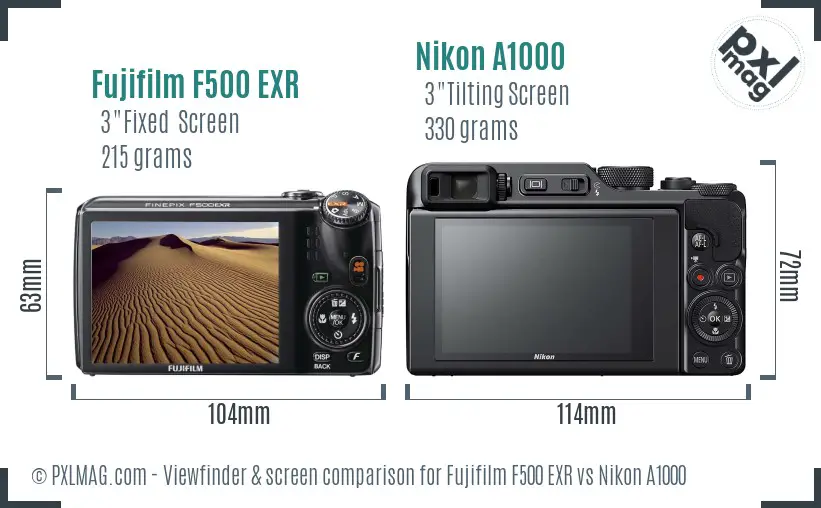 Fujifilm F500 EXR vs Nikon A1000 Screen and Viewfinder comparison