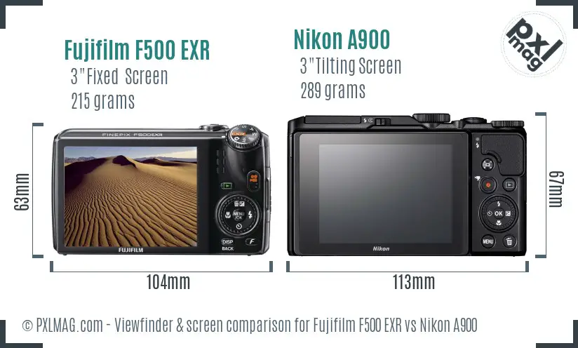 Fujifilm F500 EXR vs Nikon A900 Screen and Viewfinder comparison