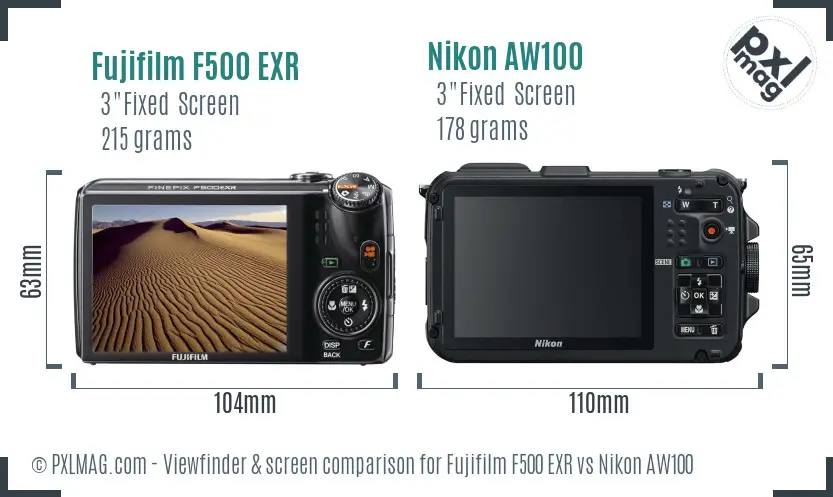 Fujifilm F500 EXR vs Nikon AW100 Screen and Viewfinder comparison