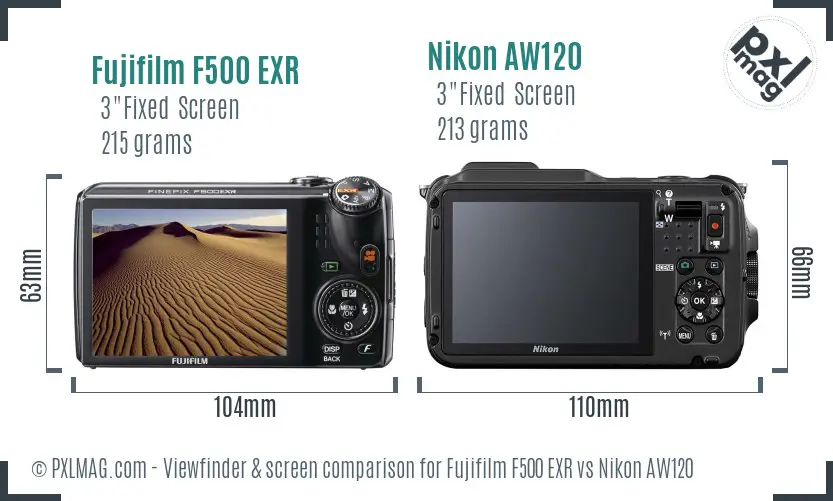 Fujifilm F500 EXR vs Nikon AW120 Screen and Viewfinder comparison Fujifilm F500 EXR vs Nikon AW120 Screen and Viewfinder comparison