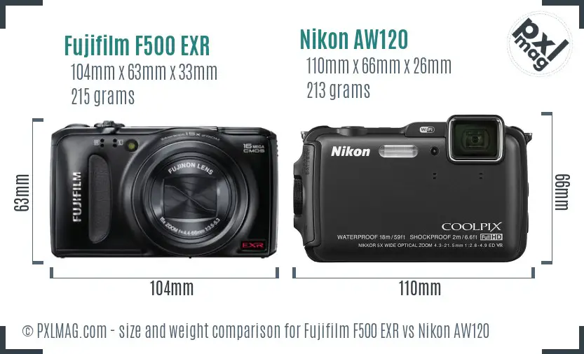 Fujifilm F500 EXR vs Nikon AW120 size comparison Fujifilm F500 EXR vs Nikon AW120 size comparison