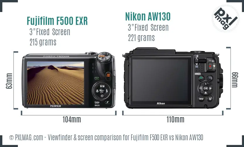 Fujifilm F500 EXR vs Nikon AW130 Screen and Viewfinder comparison