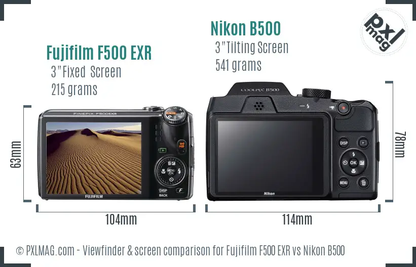 Fujifilm F500 EXR vs Nikon B500 Screen and Viewfinder comparison