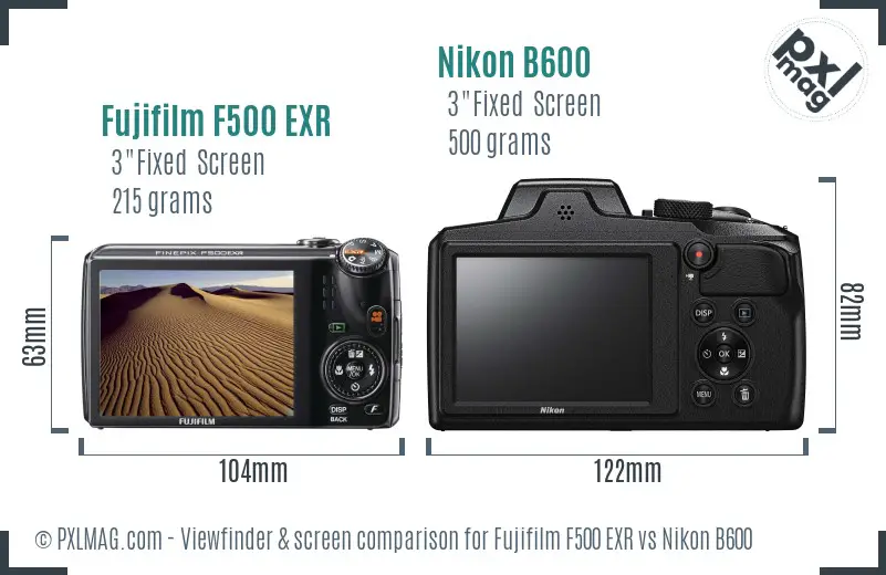 Fujifilm F500 EXR vs Nikon B600 Screen and Viewfinder comparison Fujifilm F500 EXR vs Nikon B600 Screen and Viewfinder comparison