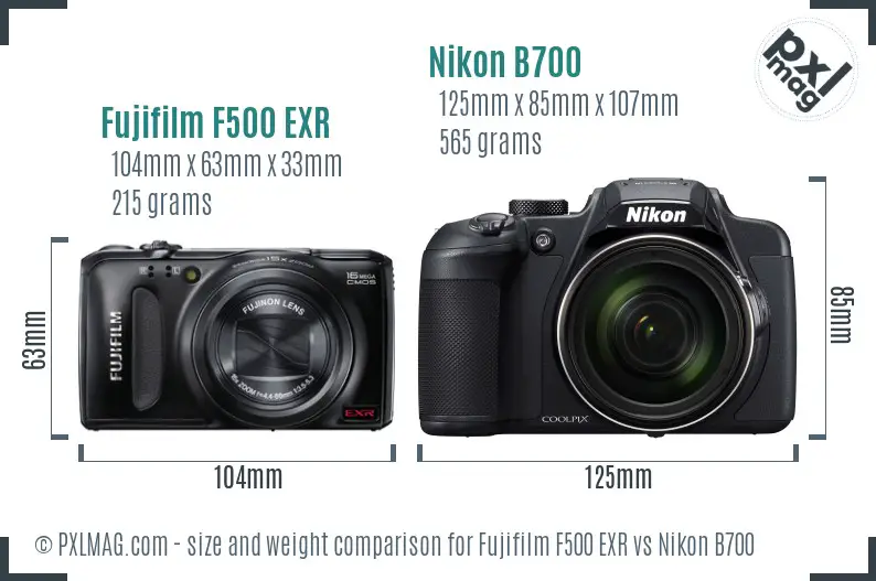 Fujifilm F500 EXR vs Nikon B700 size comparison